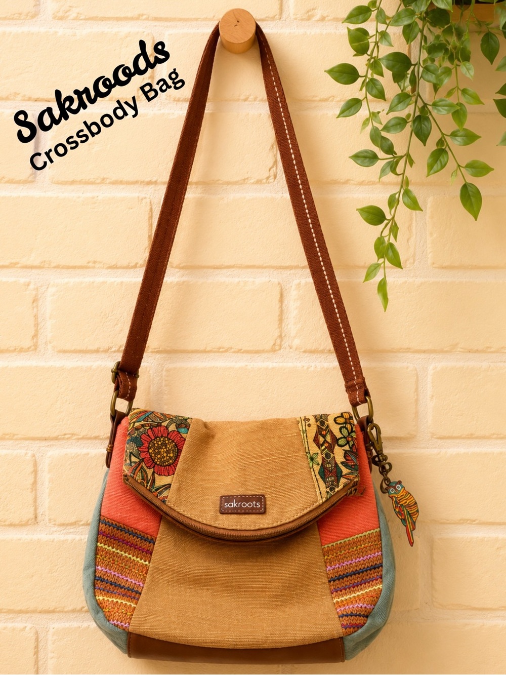 Sakroots Tan & Multi Floral Accent Crossbody Bag